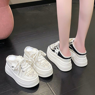 厚底包头拖鞋女2026夏季新款小个子百搭网面透气增高显高休闲鞋子