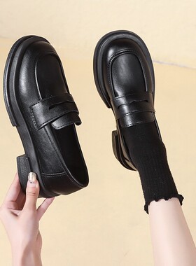 2026夏季厚底乐福鞋女英伦风小皮鞋百搭黑色复古jk单鞋圆头一脚蹬