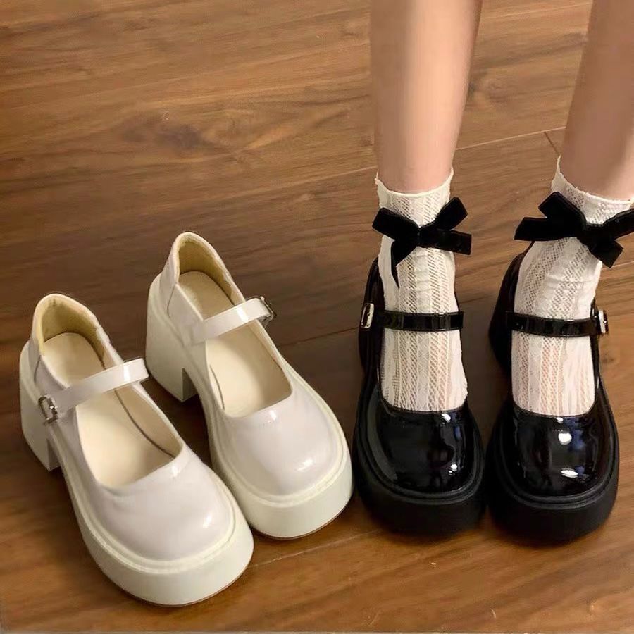 甜酷粗跟高跟小皮鞋2025秋季新款厚底增高法式复古玛丽珍坡跟单鞋