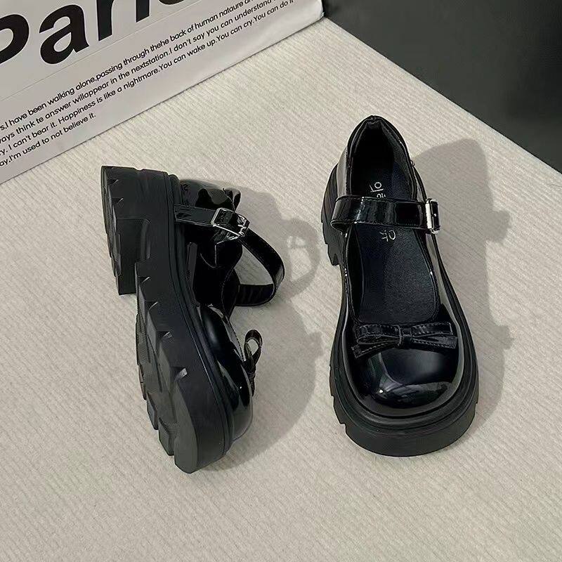 2025秋季百搭蝴蝶结厚底增高玛丽珍单鞋网红时尚日系jk小皮鞋子女