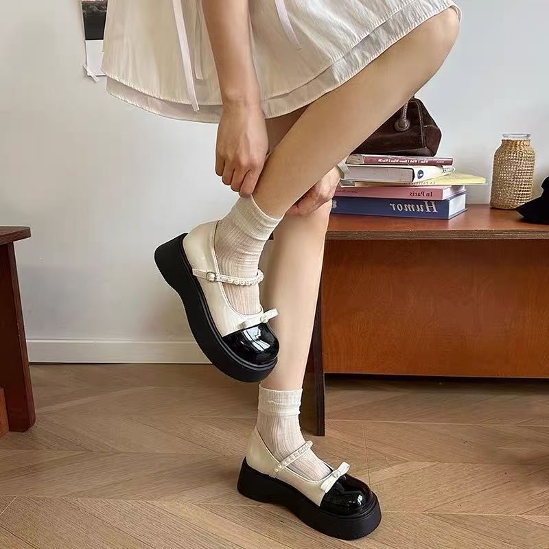 2025春秋季新款玛丽珍鞋JK小皮鞋子中跟珍珠厚底公主学生粗跟单鞋