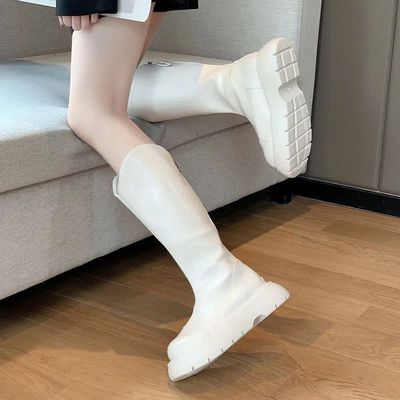 爆款长筒靴女白色骑士靴2025春秋季新款烟筒长靴厚底显瘦高筒靴子