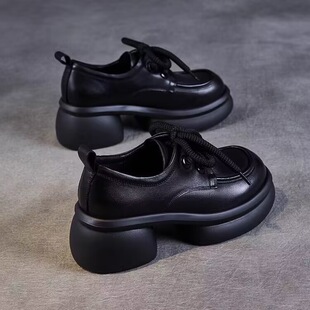 厚底小皮鞋女款2026年春季新款单鞋显瘦英伦风小个子增高工作鞋子