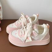 学生街拍跑步鞋 2026春季 女系带时尚 小白鞋 新款 糖果色可爱圆头板鞋
