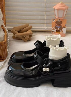 法式玛丽珍鞋女2026夏季新款小香风黑色复古英伦风厚底魔术贴皮鞋