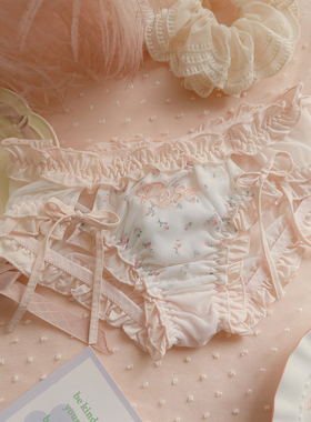 浪漫Rosy~粉粉奶油碎花性感网纱少女短裤系带纯欲诱惑牛奶丝内裤