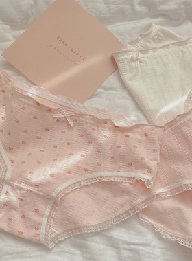 粉粉碎花~可爱柔软少女内裤蝴蝶结女生甜美纯欲白色全棉裆特价