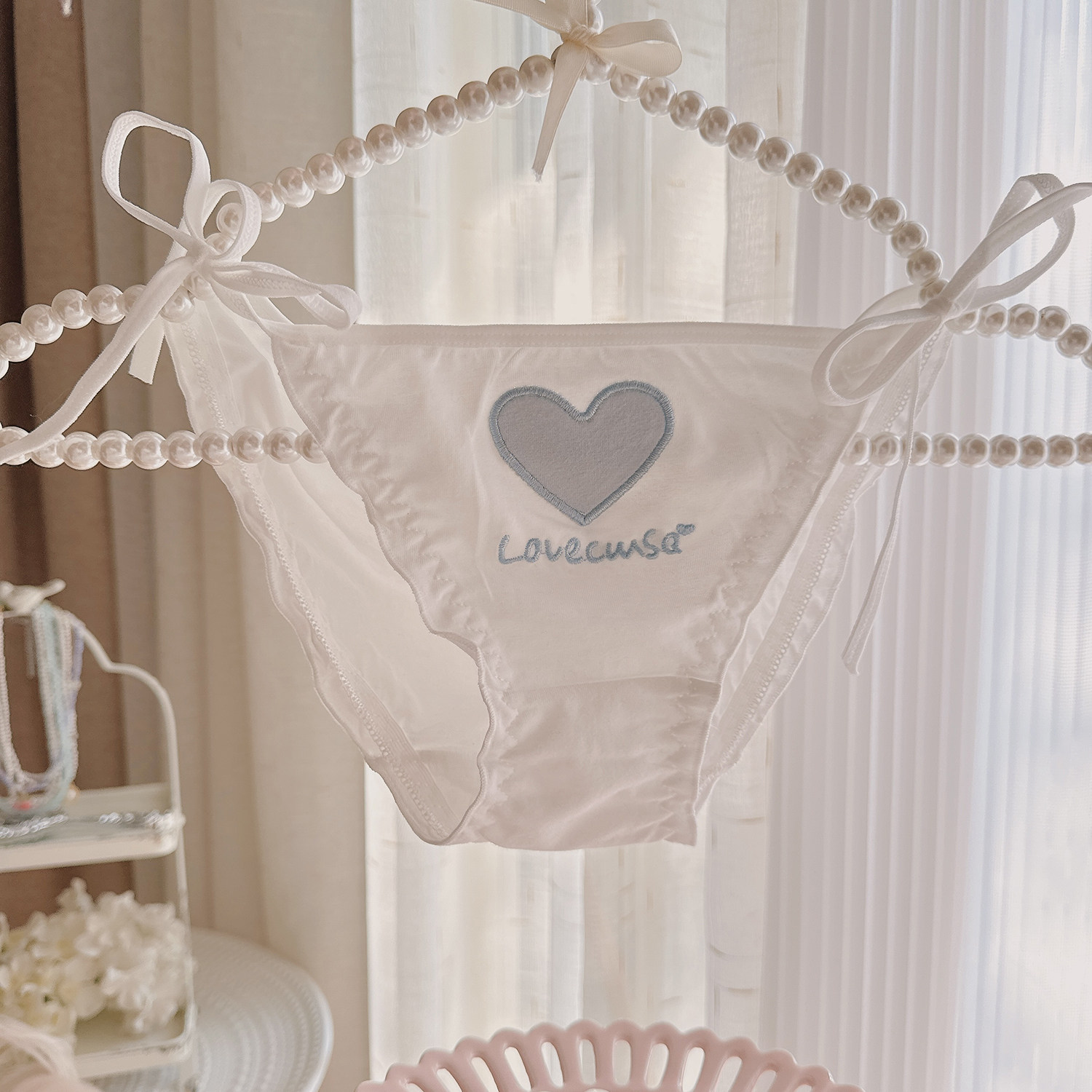 少女日常~奶蓝螺纹棉爱心交叉系带纯欲甜美性感字母内裤特价,女士内衣/男士内衣/家居服,女三角裤,淘宝优惠券,粉丝福利购,淘宝优惠卷