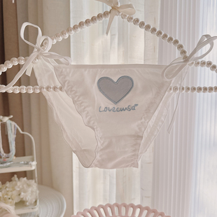 特价 少女日常 奶蓝螺纹棉爱心交叉系带纯欲甜美性感字母内裤