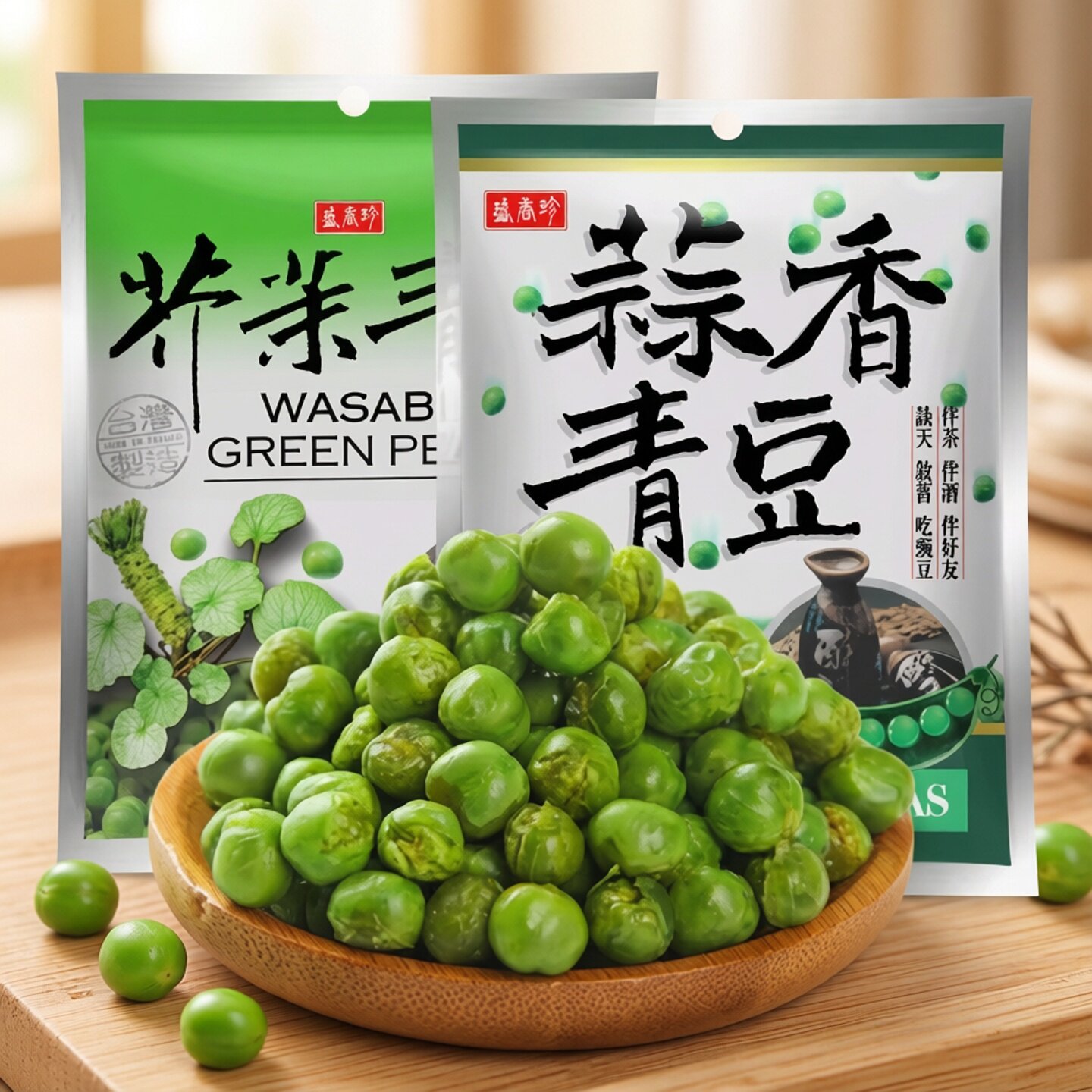 中国台湾进口盛香珍蒜香青豆芥末青豆豌豆240g袋坚果炒货休闲零食