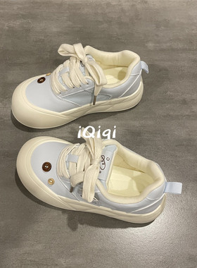 七七主人家 浅蓝色板鞋女款2026春季新款百搭鞋子女学生圆头可爱