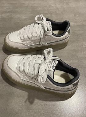 七七主人家 原创小众水泥灰色鞋子女2024秋款百搭厚底韩系板鞋女