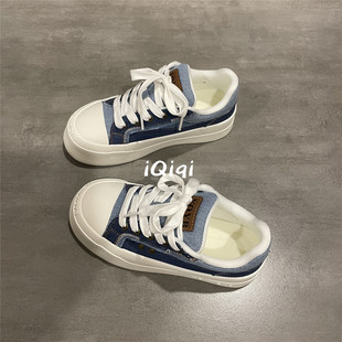 七七主人家 牛仔蓝低帮帆布鞋女厚底2026春季新款百搭鞋子女ins潮