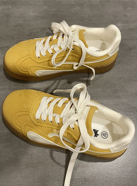 七七主人家 黄色德训鞋女复古休闲通勤鞋子女文艺百搭板鞋女秋季