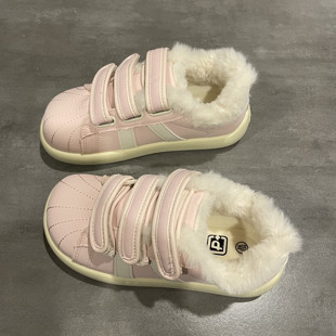 七七主人家 学生加绒棉鞋女粉色甜妹板鞋女冬季保暖魔术贴鞋子女