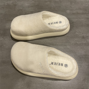 七七主人家 白色包头棉拖鞋女冬季加绒勃肯鞋女休闲一脚蹬棉鞋女