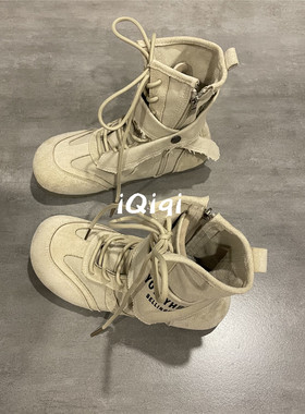 七七主人家 小众复古系带马丁靴女款高帮帆布鞋女秋季英伦风短靴