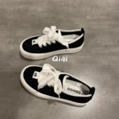 黑色百搭板鞋 子女2024新款 女鞋 低帮帆布鞋 七七主人家 女休闲鞋 鞋