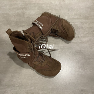 七七主人家 小众复古系带马丁靴女款高帮帆布鞋女秋季英伦风短靴