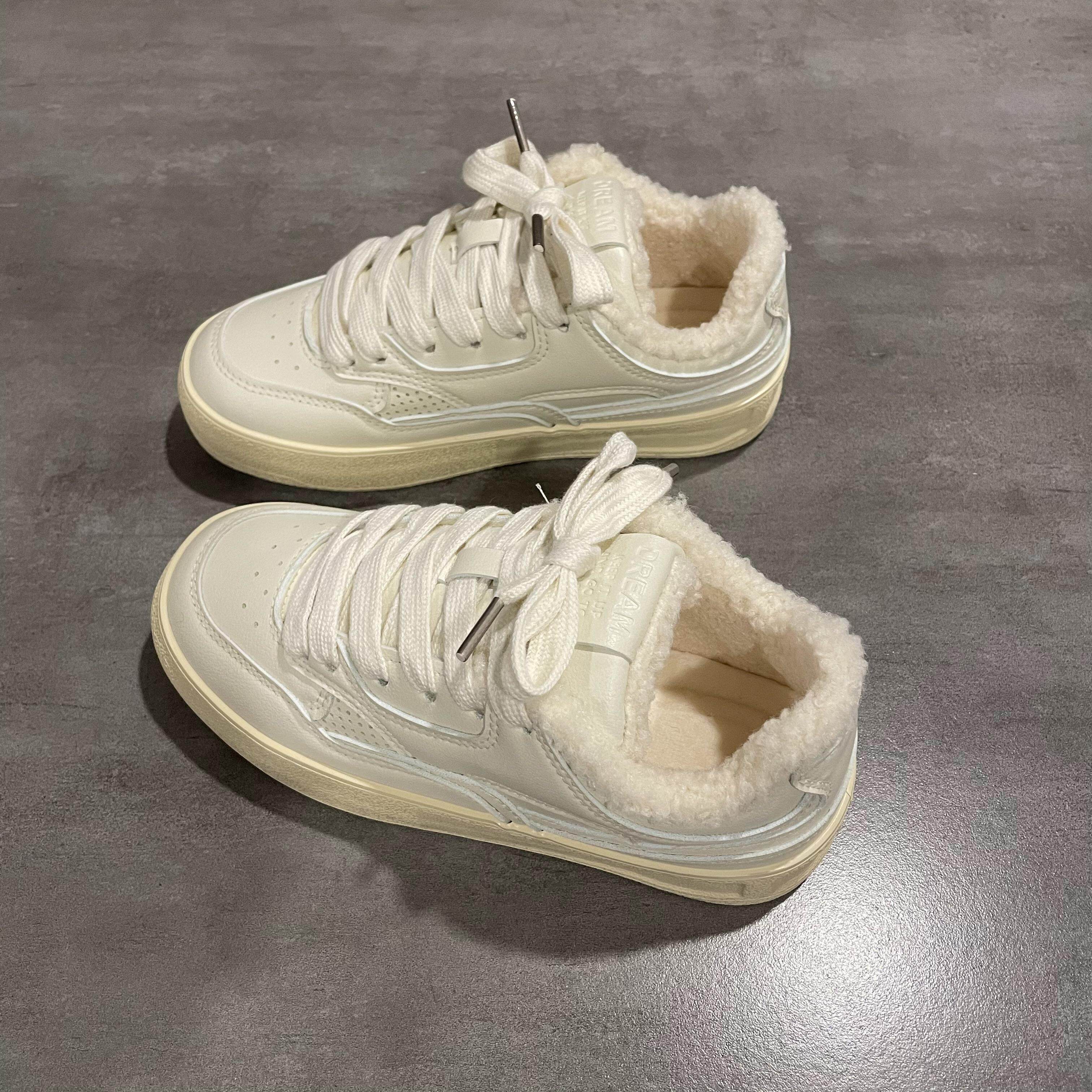 七七主人家 小白鞋女加绒棉鞋女2024冬季新款面包鞋子女百搭板鞋,女鞋,时尚休闲鞋,淘宝优惠券,粉丝福利购,淘宝优惠卷