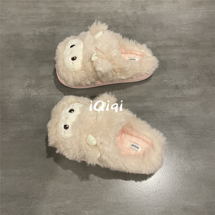 七七主人粉色可爱卡通毛毛鞋女2025冬季新款学生室内保暖棉拖鞋女