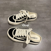 女百搭板鞋 七七主人家半拖女鞋 女 鞋 子女一脚蹬帆布鞋 2023夏季 薄款