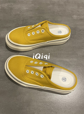 七七主人家 黄色帆布鞋女款2025夏季薄款透气半拖鞋子女懒人穿搭