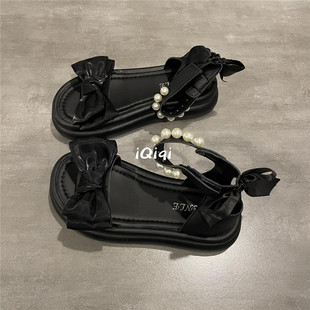 七七主人家 蝴蝶结凉鞋女夏天穿的配裙子仙女风绝美沙滩鞋子女ins