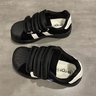 七七主人家 黑色魔术贴鞋子女2025春秋季新款板鞋女款休闲工装风