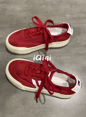 七七主人家 大红色德训鞋女2025新款爆款鞋子女复古ins潮小众板鞋