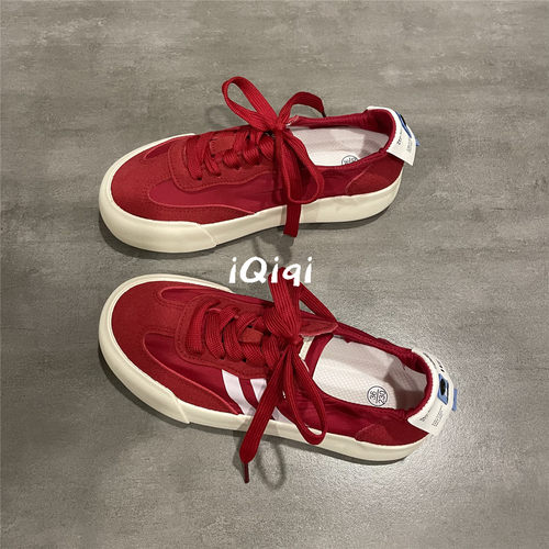 大红色德训鞋女复古ins潮小众