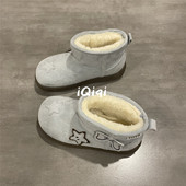 七七主人家 保暖雪地靴女 女原创小众星星加绒时尚 冬季 反毛绒棉鞋