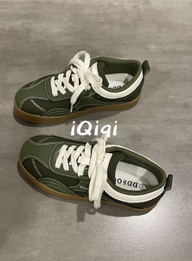 七七主人家 橄榄绿复古板鞋女原创小众设计感鞋子女春季德训鞋女