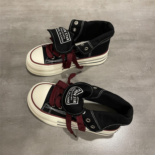 黑色帆布鞋女学院百搭