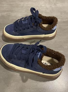 七七主人家原创蓝色加绒鞋子女鞋2024秋冬季新款保暖二棉鞋女板鞋