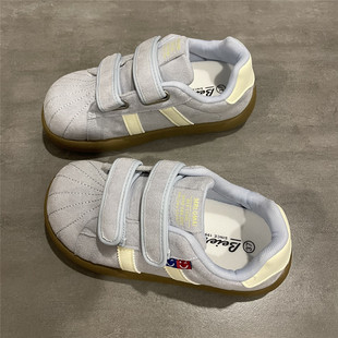 七七主人家 浅蓝色爆款学生板鞋女小众原创贝壳鞋子女魔术贴女鞋