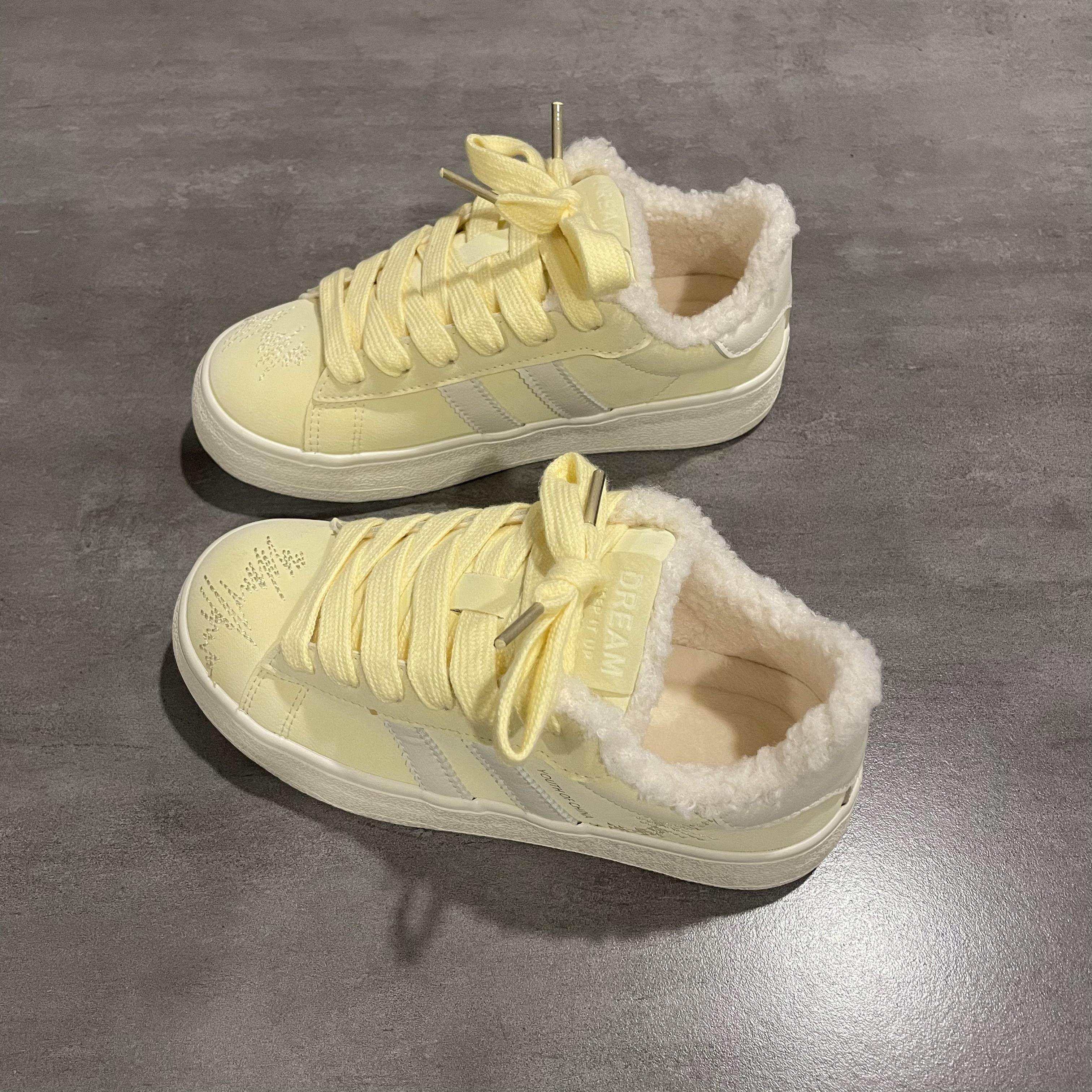 七七主人家 黄色加绒棉鞋女2024冬季新款面包鞋子女保暖运动板鞋,女鞋,时尚休闲鞋,淘宝优惠券,粉丝福利购,淘宝优惠卷