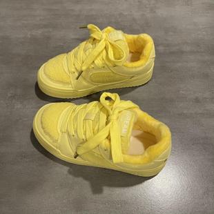 七七主人家黄色面包鞋子女冬季保暖二棉鞋女加绒厚底休闲板鞋女款