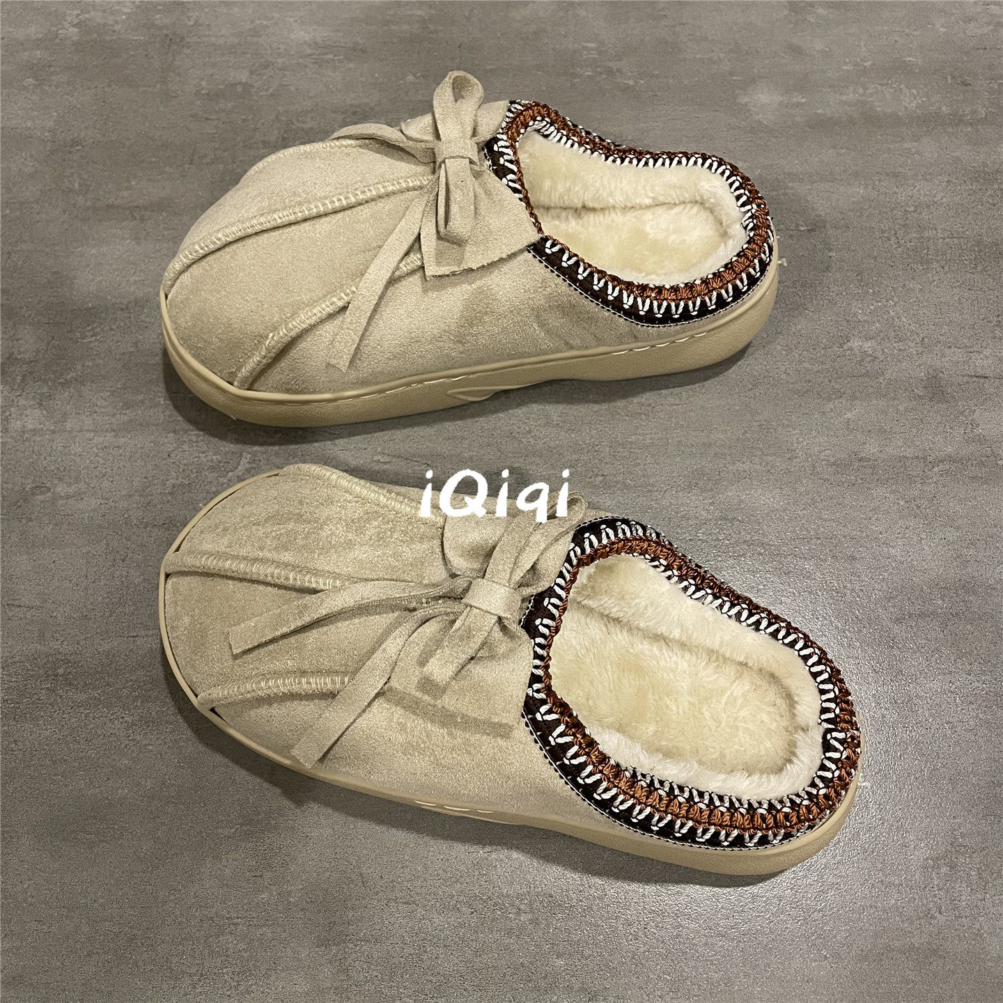 七七主人家 冬季保暖包头棉拖鞋女厚底复古棉鞋加绒软底毛毛鞋女