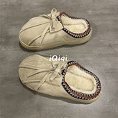 加绒软底毛毛鞋 七七主人家 女厚底复古棉鞋 保暖包头棉拖鞋 女 冬季