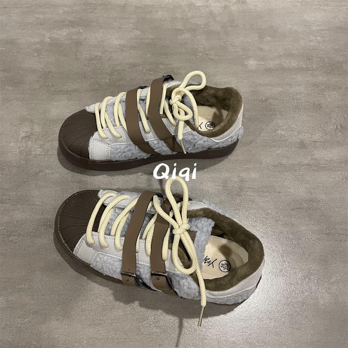 美式复古毛绒设计感保暖棉鞋女