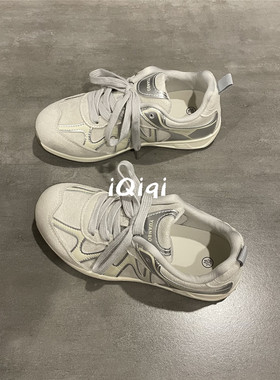 七七主人家灰色复古运动鞋百搭德训鞋2025秋季新款跑步休闲鞋子女