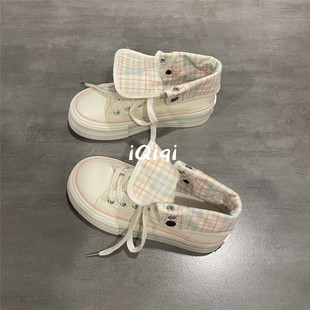 七七主人家 帆布鞋女款2025秋季新款鞋子女高帮女孩子穿的巨好看