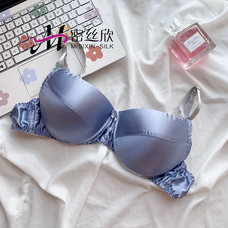 双面桑蚕丝真丝文胸 d罩杯内衣 软钢托胖人大胸加大杯有105