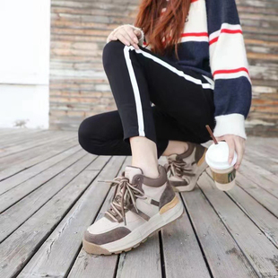 冰洁女鞋2024冬季新款运动鞋真皮平跟韩版休闲鞋系带加绒学生6629