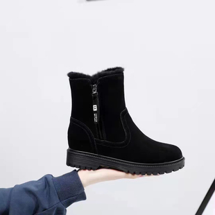 冰洁女鞋2024冬季新款雪地靴牛皮磨砂皮圆头短筒侧拉链棉靴97230