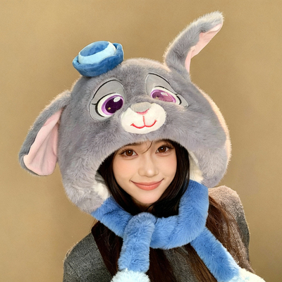 迪士尼朱迪兔子毛绒帽子女冬可爱