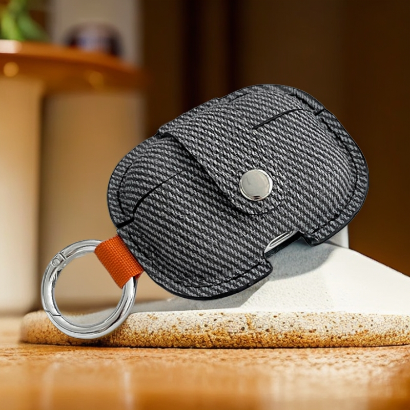 适用苹果airpodspro23小众ins双色精织斜纹黑灰色PU皮质耳机套壳配指环挂钩全包保护airpods34防挂防摔收纳套