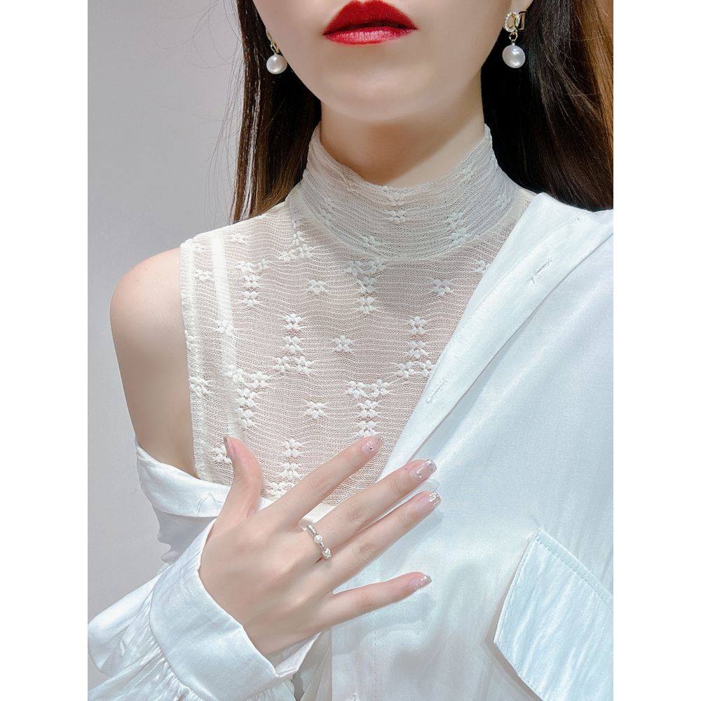 半高领网纱打底衫女半截背心秋冬薄款毛衣内搭蕾丝假领子百搭叠穿