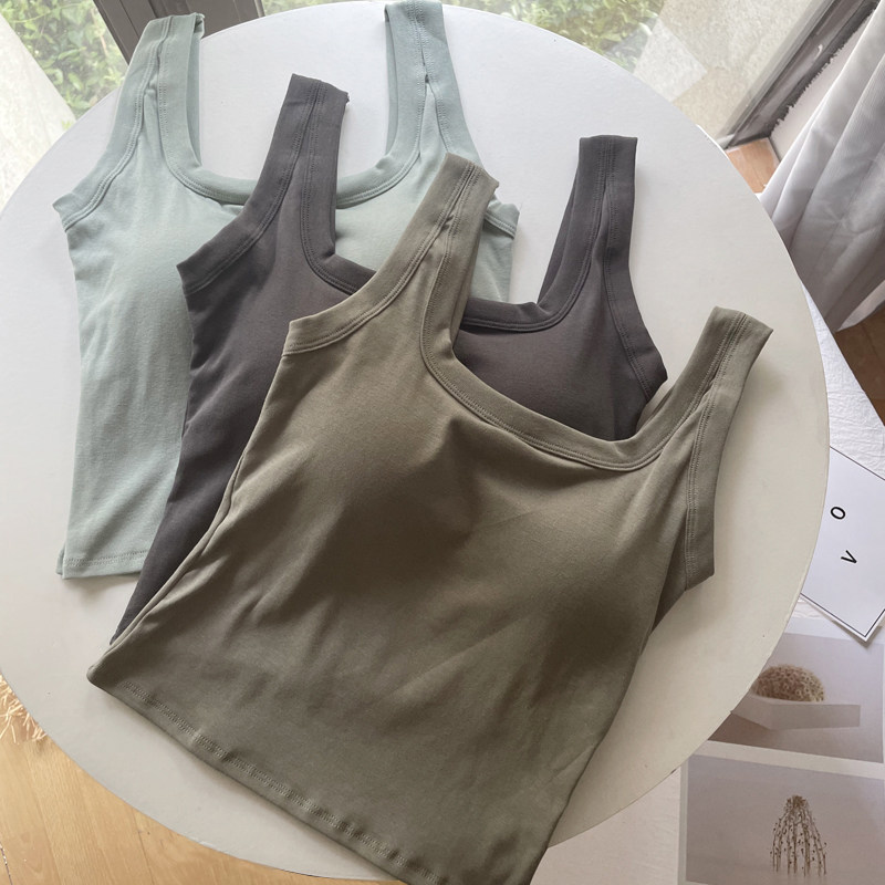 背心女款夏白色黑色内搭打底外穿吊带纯棉美背文胸带胸垫一体上衣